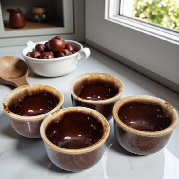 Mccoy Other - Set of 4 Vintage McCoy Brown Drip Glaze Ramekins Custard Cups #7010